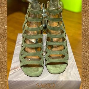 Connie Block Heel Cage Sandal- Green